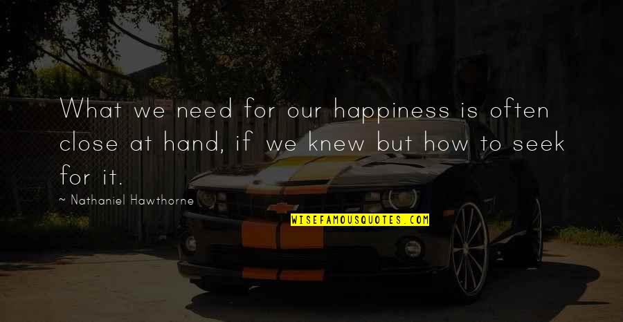 Happiness In My Hand Quotes By Nathaniel Hawthorne: What we need for our happiness is often