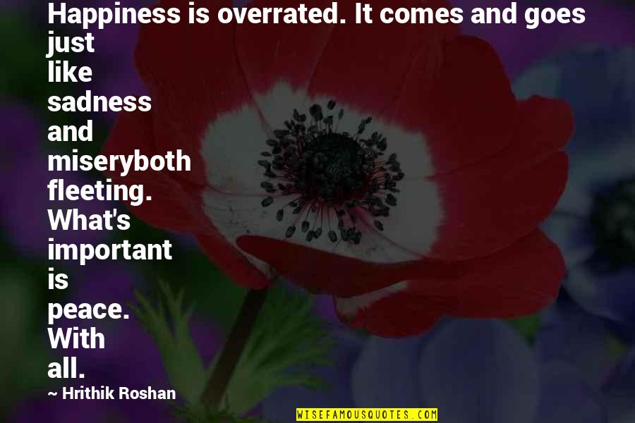 Happiness Sadness Quotes By Hrithik Roshan: Happiness is overrated. It comes and goes just