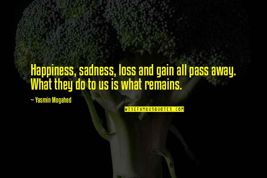 Happiness To Sadness Quotes By Yasmin Mogahed: Happiness, sadness, loss and gain all pass away.