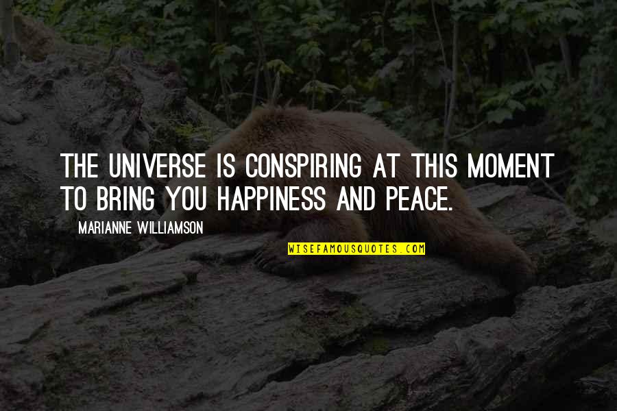 Happiness You Bring Quotes By Marianne Williamson: The universe is conspiring at this moment to