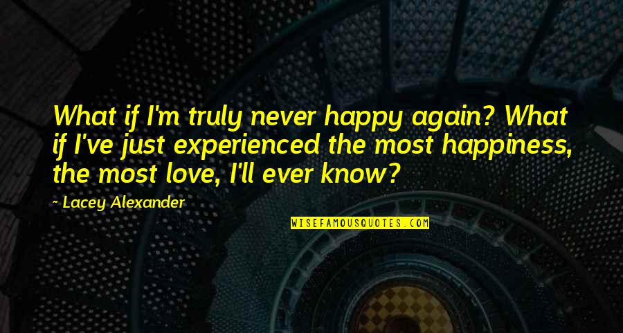 Happy Again Quotes By Lacey Alexander: What if I'm truly never happy again? What