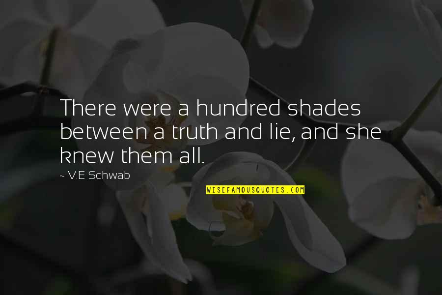 Happy Thanks Quotes By V.E Schwab: There were a hundred shades between a truth