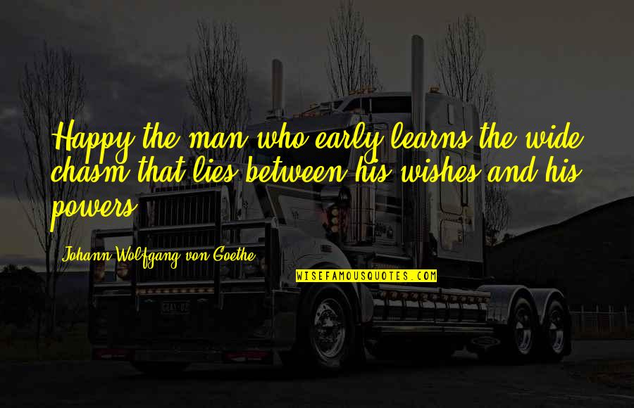 Happy Wishes Quotes By Johann Wolfgang Von Goethe: Happy the man who early learns the wide Happy Wishes Quotes By Johann Wolfgang Von Goethe: Happy the man who early learns the wide