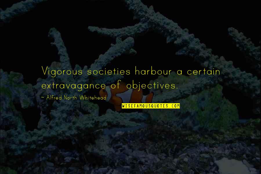 Harbour's Quotes By Alfred North Whitehead: Vigorous societies harbour a certain extravagance of objectives.