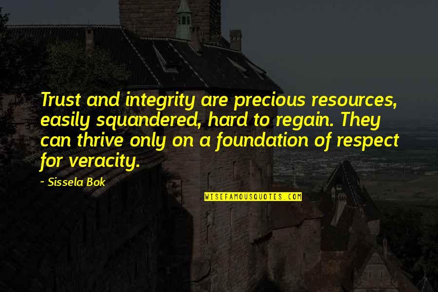 Hard To Regain Trust Quotes By Sissela Bok: Trust and integrity are precious resources, easily squandered,
