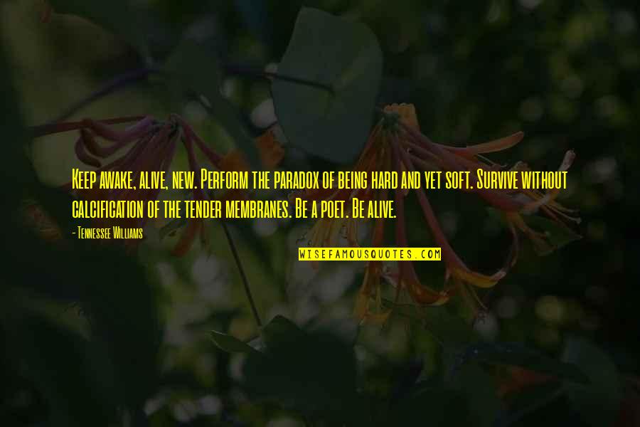 Hard To Survive Quotes By Tennessee Williams: Keep awake, alive, new. Perform the paradox of Hard To Survive Quotes By Tennessee Williams: Keep awake, alive, new. Perform the paradox of