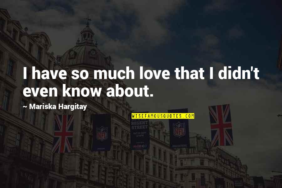 Hargitay Quotes By Mariska Hargitay: I have so much love that I didn't