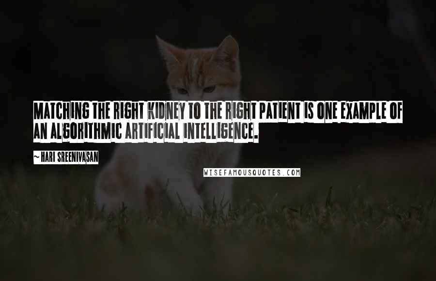 Hari Sreenivasan quotes: Matching the right kidney to the right patient is one example of an algorithmic artificial intelligence.
