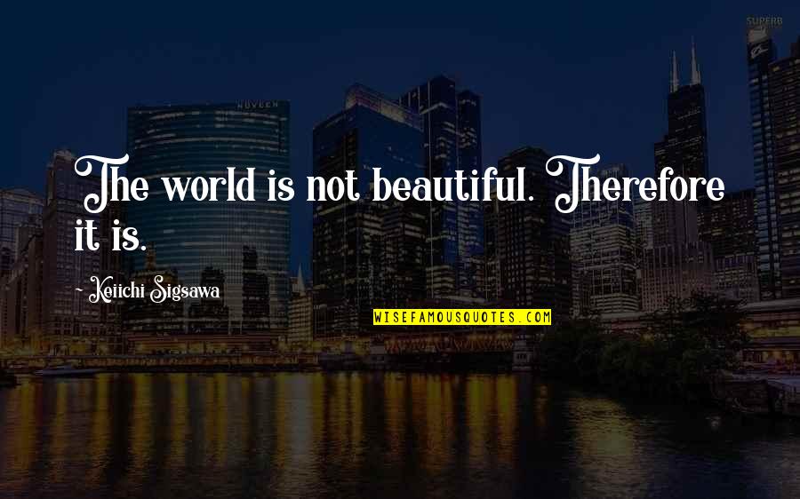 Harl Quotes By Keiichi Sigsawa: The world is not beautiful. Therefore it is.