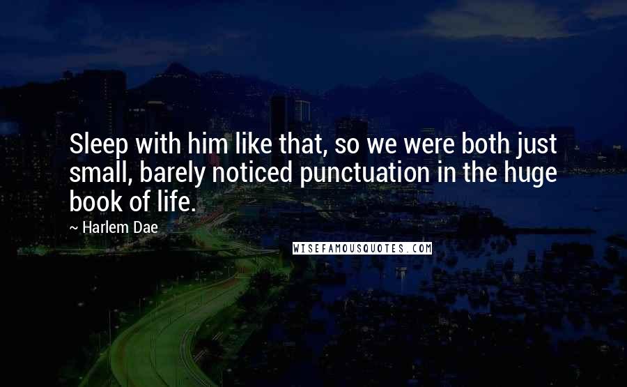 Harlem Dae quotes: Sleep with him like that, so we were both just small, barely noticed punctuation in the huge book of life.