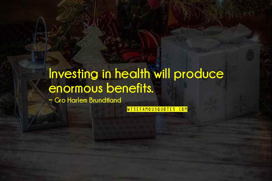Harlem Quotes By Gro Harlem Brundtland: Investing in health will produce enormous benefits.
