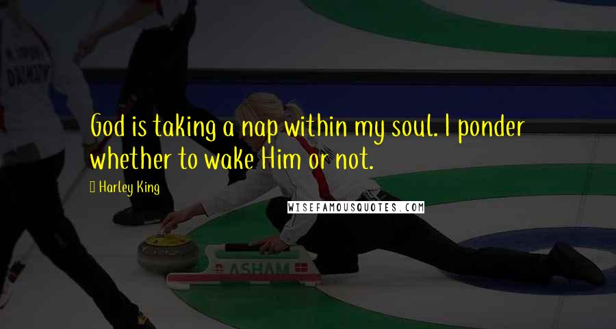 Harley King quotes: God is taking a nap within my soul. I ponder whether to wake Him or not.