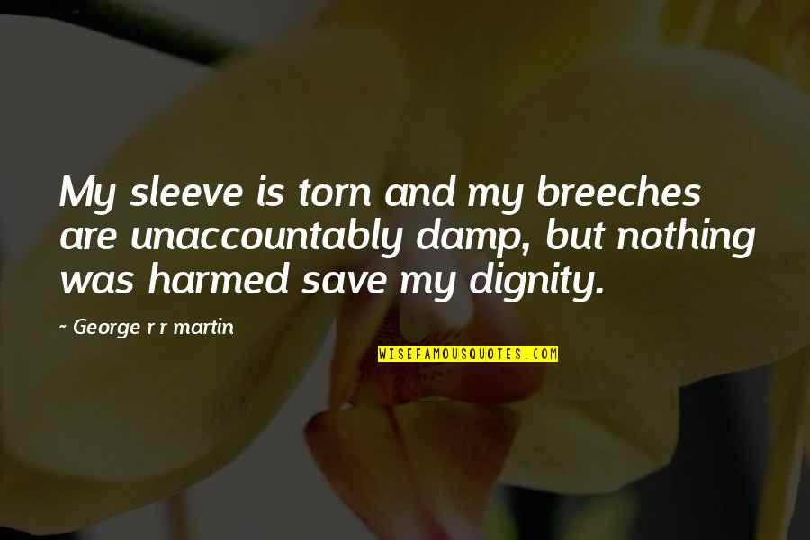Harmed Quotes By George R R Martin: My sleeve is torn and my breeches are