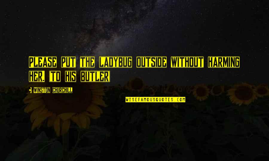 Harming Quotes By Winston Churchill: Please put the ladybug outside without harming her.