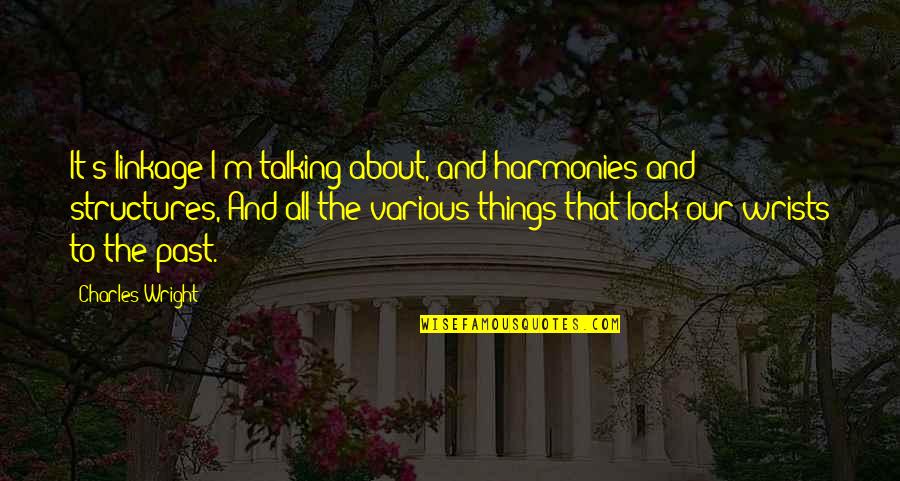 Harmonies Quotes By Charles Wright: It's linkage I'm talking about, and harmonies and Harmonies Quotes By Charles Wright: It's linkage I'm talking about, and harmonies and