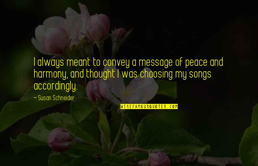 Harmony And Peace Quotes By Susan Schneider: I always meant to convey a message of