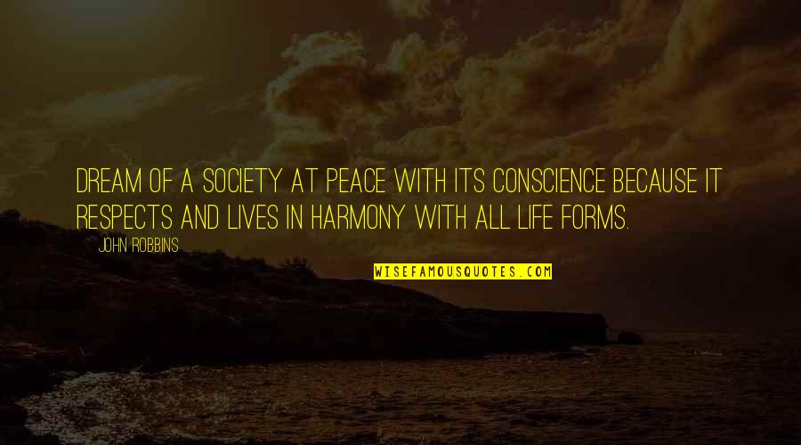 Harmony In Life Quotes By John Robbins: Dream of a society at peace with its