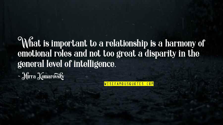 Harmony In Relationship Quotes By Mirra Komarovsky: What is important to a relationship is a