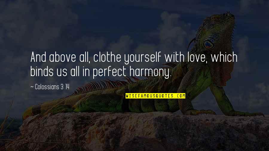 Harmony With Yourself Quotes By Colossians 3 14: And above all, clothe yourself with love, which