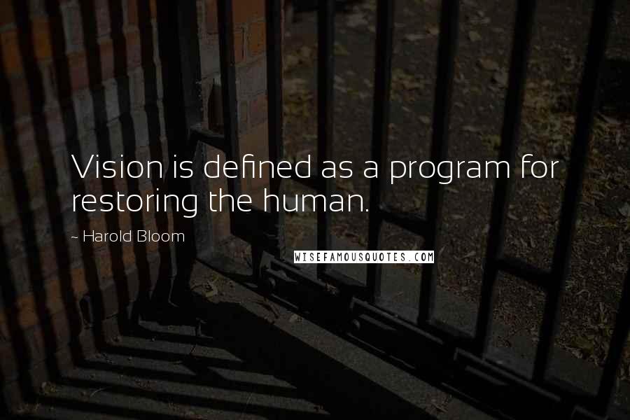 Harold Bloom quotes: Vision is defined as a program for restoring the human.