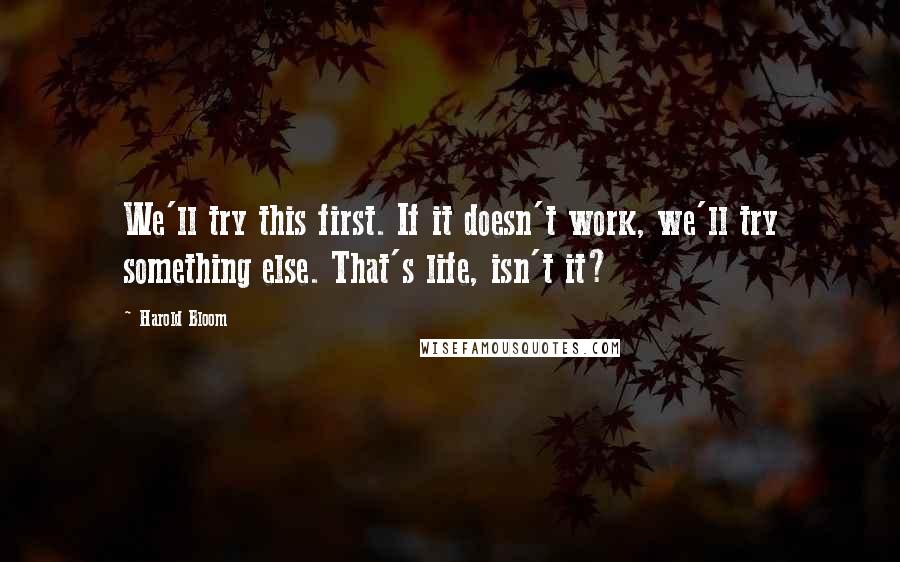 Harold Bloom quotes: We'll try this first. If it doesn't work, we'll try something else. That's life, isn't it?