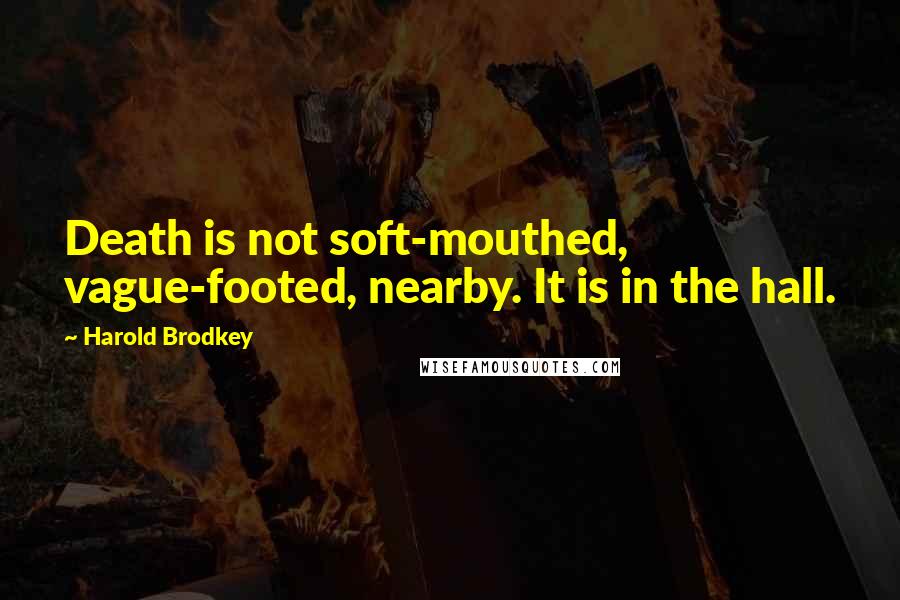 Harold Brodkey quotes: Death is not soft-mouthed, vague-footed, nearby. It is in the hall.