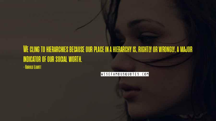 Harold Leavitt quotes: We cling to hierarchies because our place in a hierarchy is, rightly or wrongly, a major indicator of our social worth.