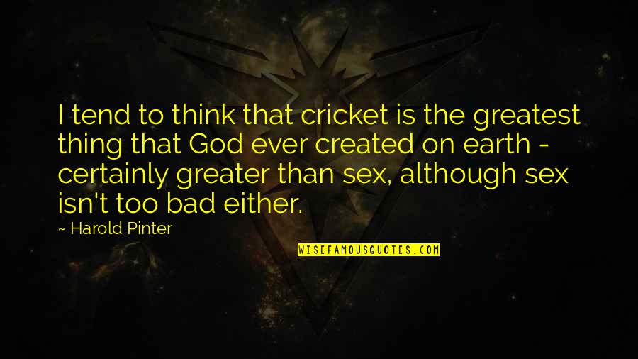 Harold Pinter Quotes By Harold Pinter: I tend to think that cricket is the Harold Pinter Quotes By Harold Pinter: I tend to think that cricket is the