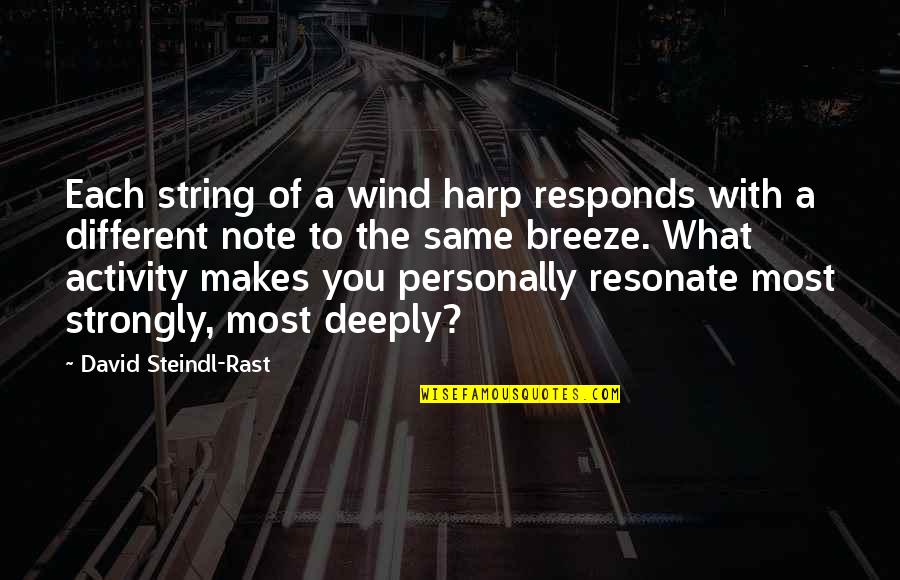 Harp String Quotes By David Steindl-Rast: Each string of a wind harp responds with Harp String Quotes By David Steindl-Rast: Each string of a wind harp responds with