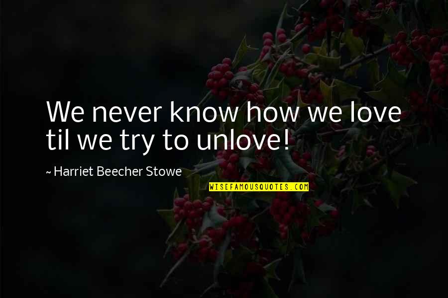 Harriet Beecher Stowe Love Quotes By Harriet Beecher Stowe: We never know how we love til we