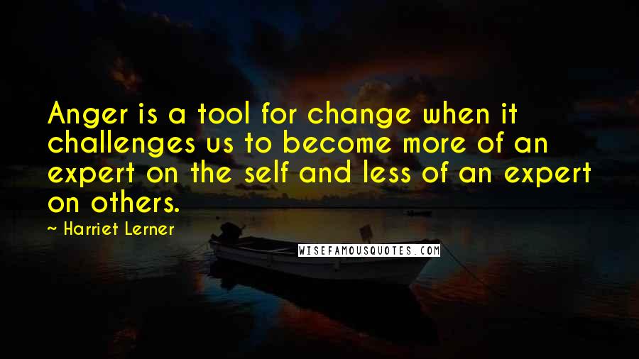 Harriet Lerner quotes: Anger is a tool for change when it challenges us to become more of an expert on the self and less of an expert on others.