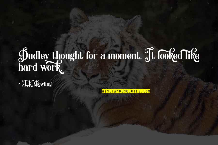 Harry Potter Hard Work Quotes By J.K. Rowling: Dudley thought for a moment. It looked like Harry Potter Hard Work Quotes By J.K. Rowling: Dudley thought for a moment. It looked like