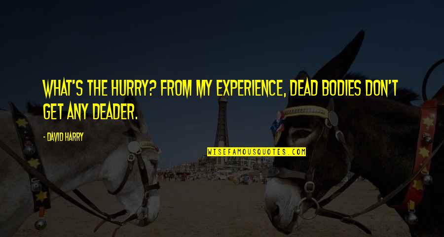 Harry's Quotes By David Harry: What's the hurry? From my experience, dead bodies