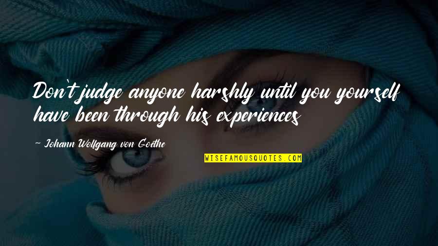 Harshly Quotes By Johann Wolfgang Von Goethe: Don't judge anyone harshly until you yourself have