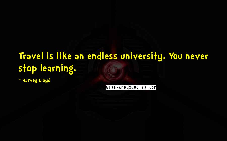 Harvey Lloyd quotes: Travel is like an endless university. You never stop learning.