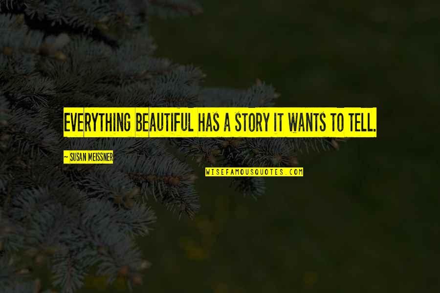 Has A Story Quotes By Susan Meissner: Everything beautiful has a story it wants to Has A Story Quotes By Susan Meissner: Everything beautiful has a story it wants to