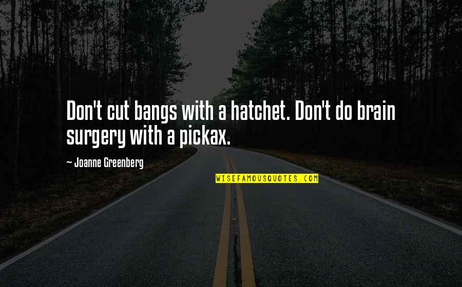 Hatchet 3 Quotes By Joanne Greenberg: Don't cut bangs with a hatchet. Don't do