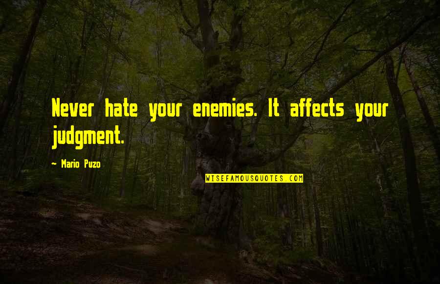 Hate Diplomacy Quotes By Mario Puzo: Never hate your enemies. It affects your judgment.