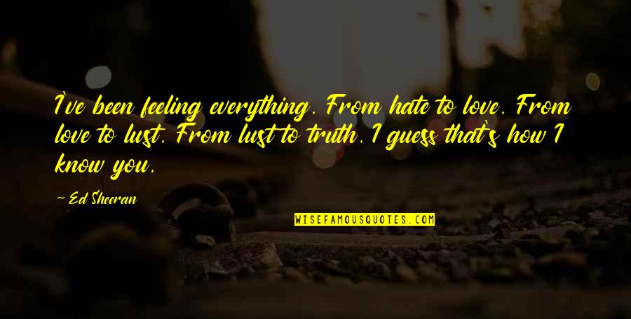 Hate Lust Quotes By Ed Sheeran: I've been feeling everything. From hate to love.