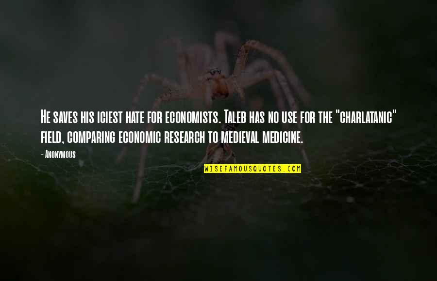 Hate Medicine Quotes By Anonymous: He saves his iciest hate for economists. Taleb