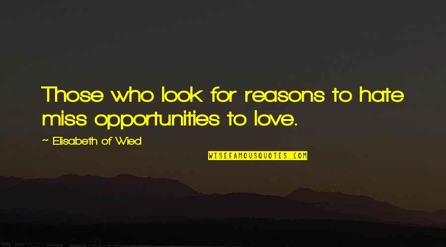 Hate Reasons Quotes By Elisabeth Of Wied: Those who look for reasons to hate miss