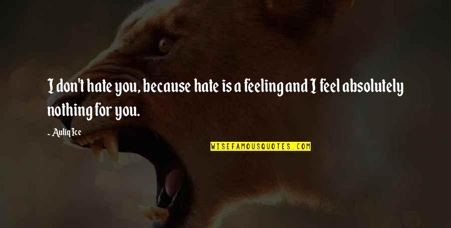 Hate That Feeling Quotes By Auliq Ice: I don't hate you, because hate is a