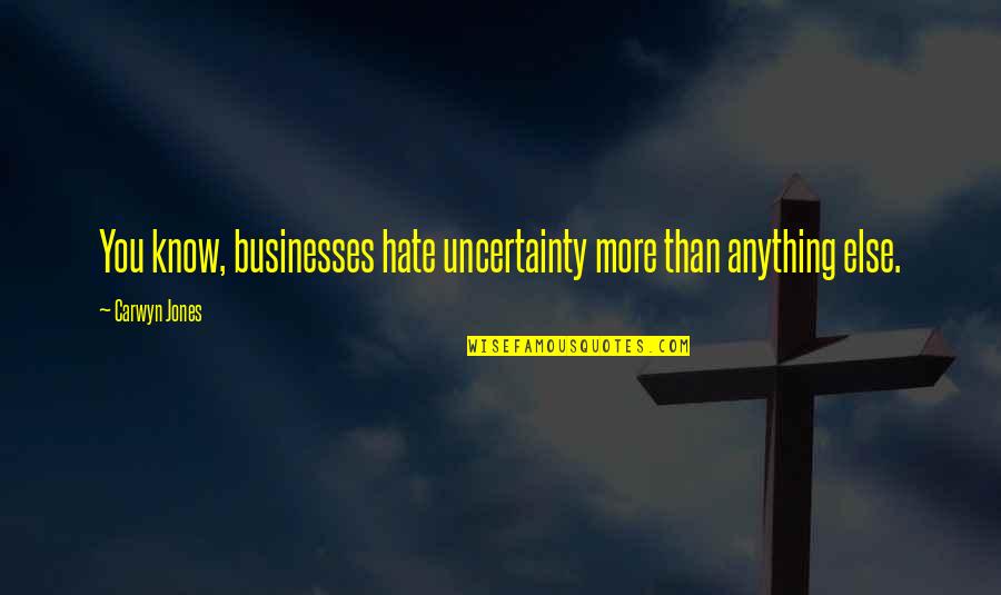 Hate You More Than Anything Quotes By Carwyn Jones: You know, businesses hate uncertainty more than anything