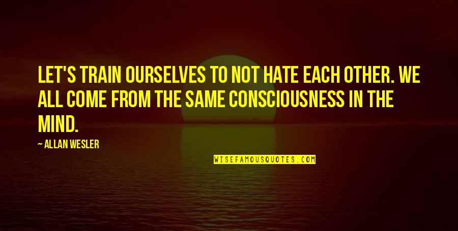 Hate Your Mother Quotes By Allan Wesler: Let's train ourselves to not hate each other.