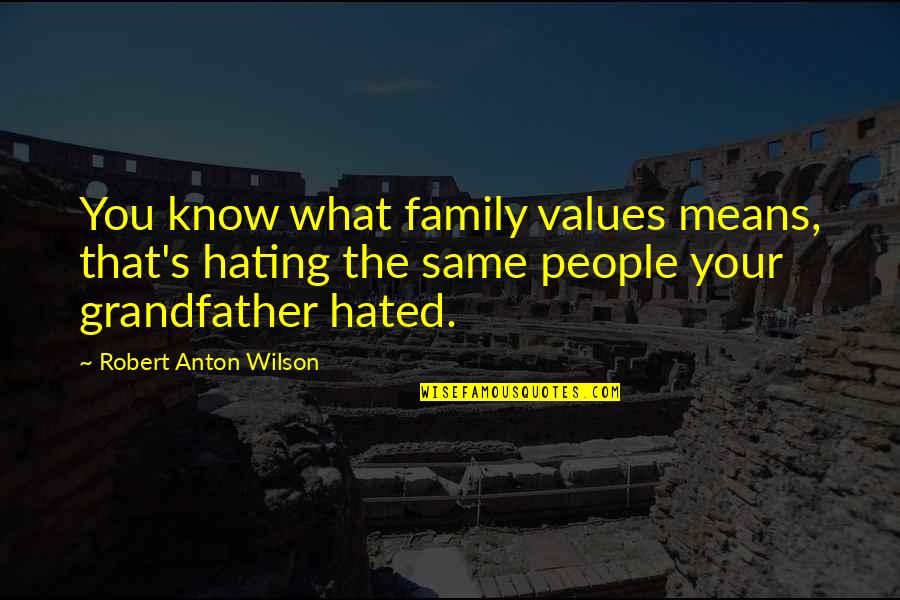 Hating Family Quotes By Robert Anton Wilson: You know what family values means, that's hating Hating Family Quotes By Robert Anton Wilson: You know what family values means, that's hating