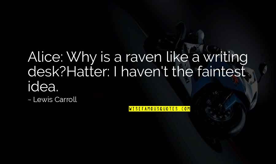 Hatter Quotes By Lewis Carroll: Alice: Why is a raven like a writing