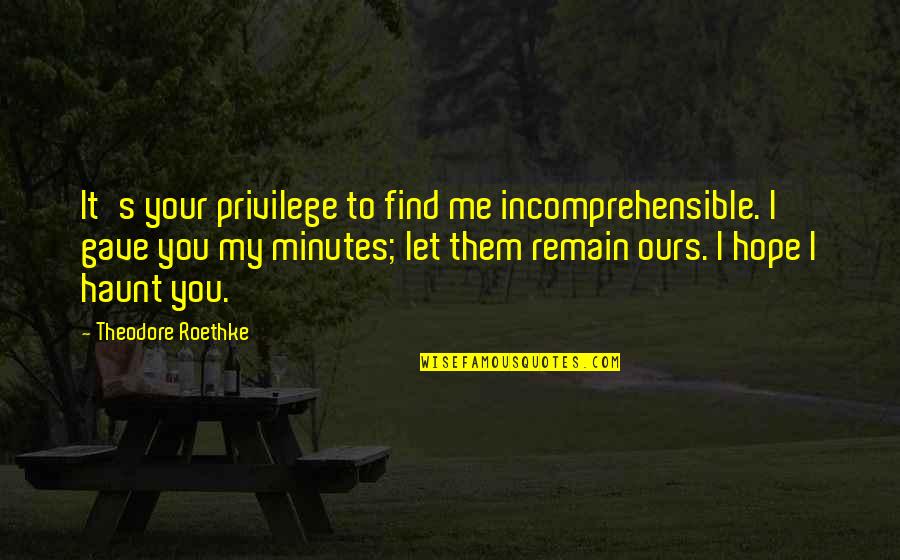 Haunt Me Quotes By Theodore Roethke: It's your privilege to find me incomprehensible. I