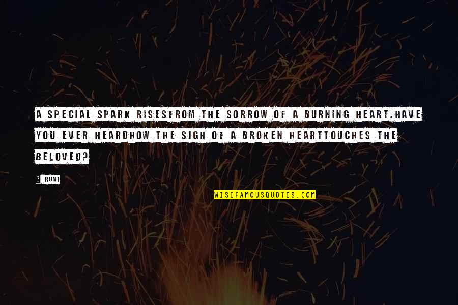 Have A Heart Quotes By Rumi: A special spark risesfrom the sorrow of a