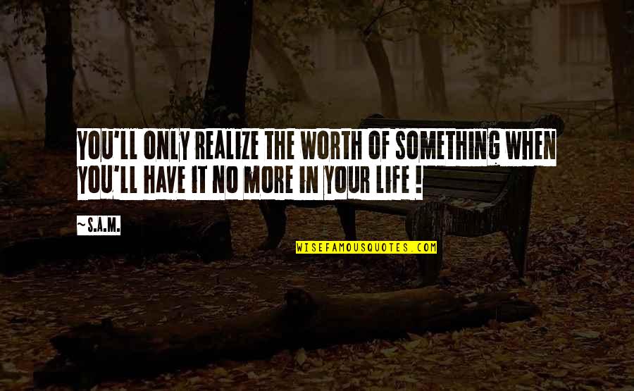 Have No Life Quotes By S.A.M.: You'll only realize the worth of something when