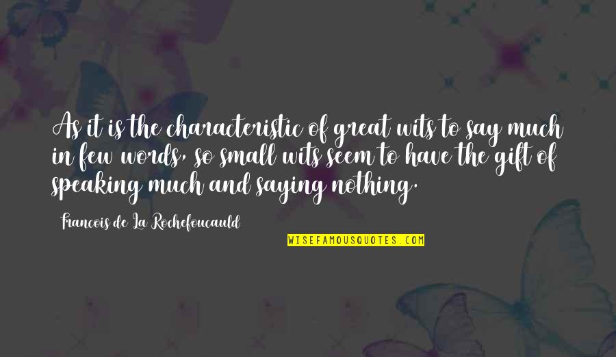 Have So Much To Say Quotes By Francois De La Rochefoucauld: As it is the characteristic of great wits